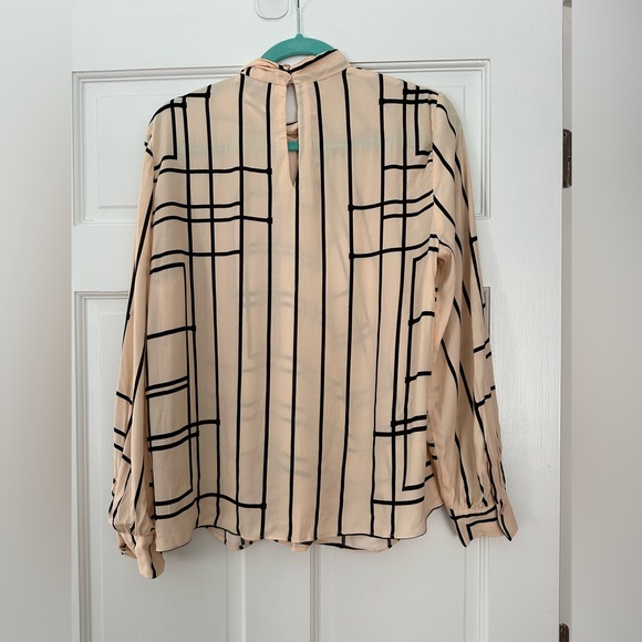 MANGO Ecru Geometric-Print Blouse Sz 8 - Picture 7 of 7